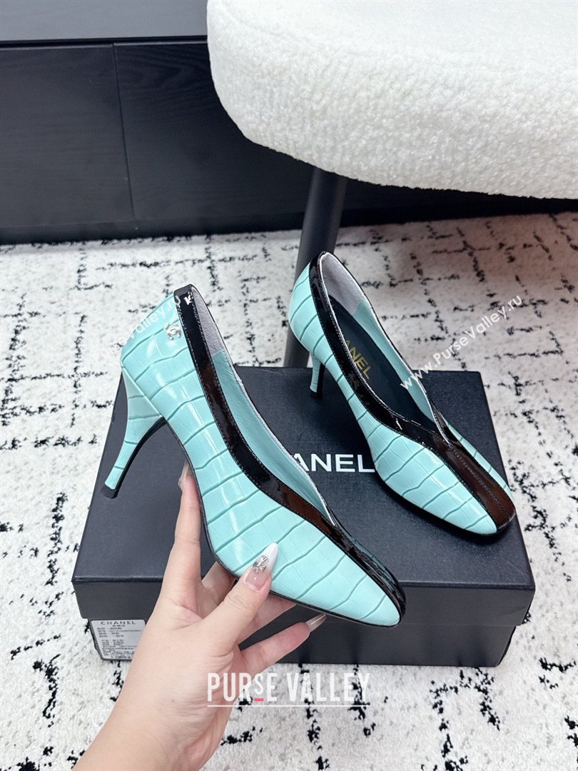 Chanel Pumps in Crocodile Embossed Calfskin Patent Calfskin G47181 Green/Black 2026 (MD-26040210)