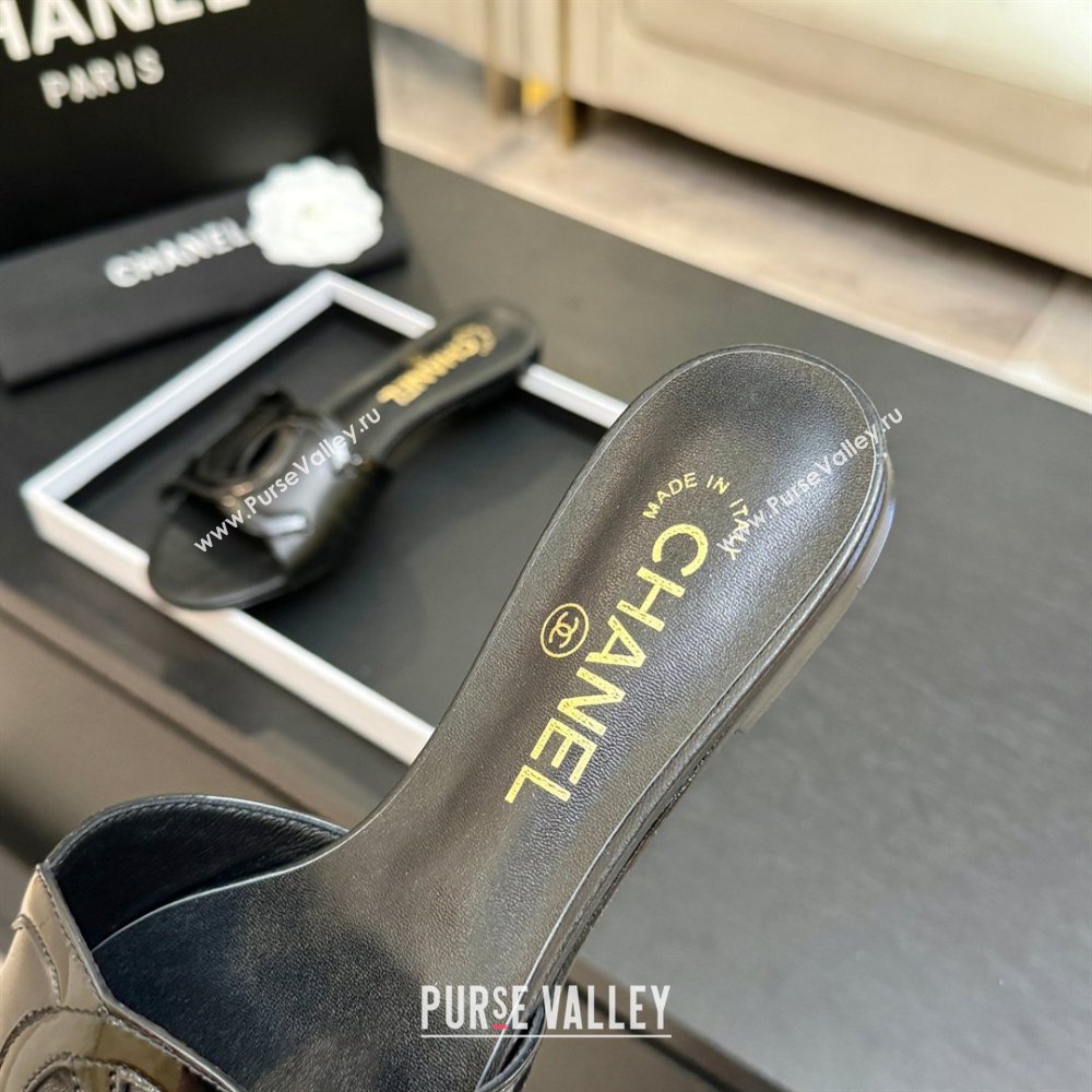 Chanel Lambskin Patent Leather Flat Mules Sandals G47252 Black 2026 (MD-26032512)