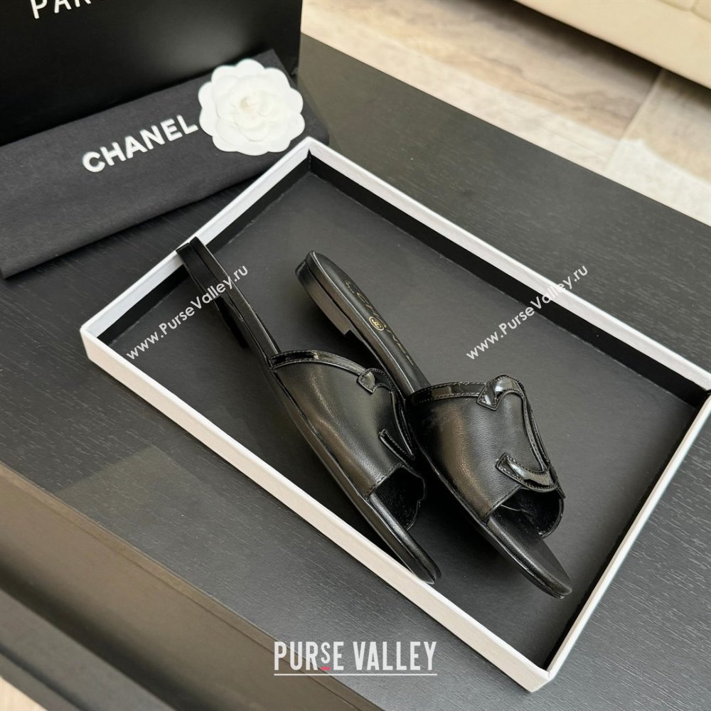 Chanel Lambskin Patent Leather Flat Mules Sandals G47252 Black 2026 (MD-26032512)