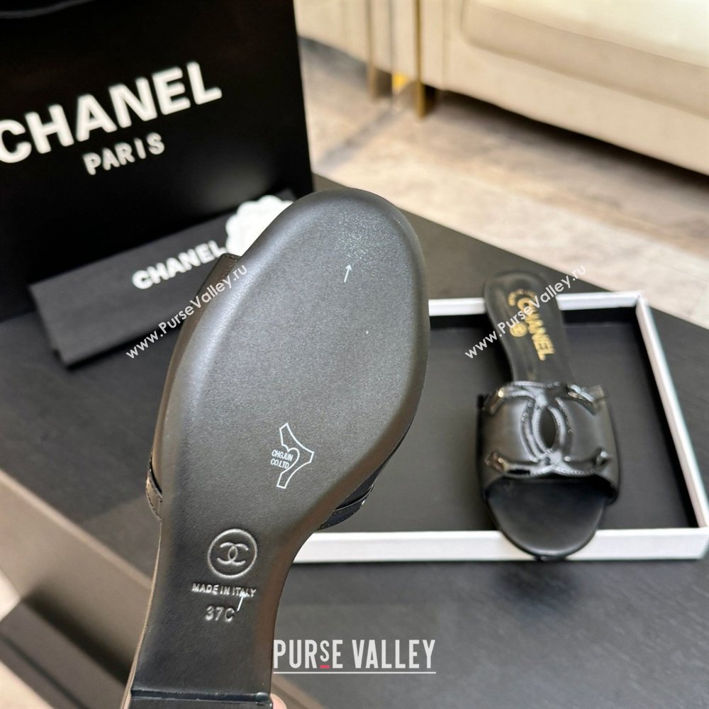 Chanel Lambskin Patent Leather Flat Mules Sandals G47252 Black 2026 (MD-26032512)