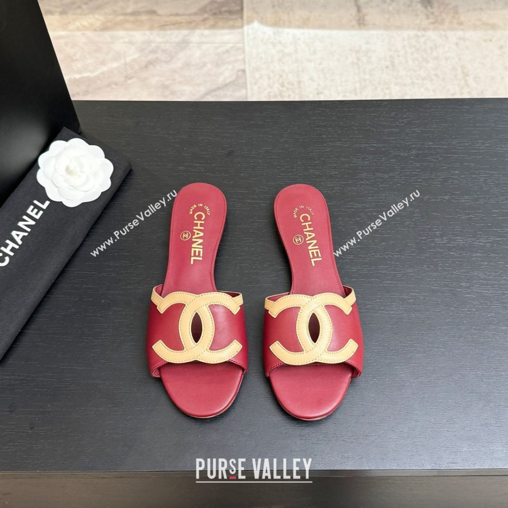 Chanel Lambskin Flat Mules Sandals G47252 Deep Red 2026 (MD-26032514)