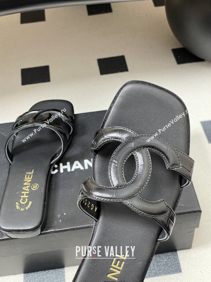 Chanel Crocodile-patterned Calfskin Mules Sandals G47250 Black 2026 (MD-26032620)