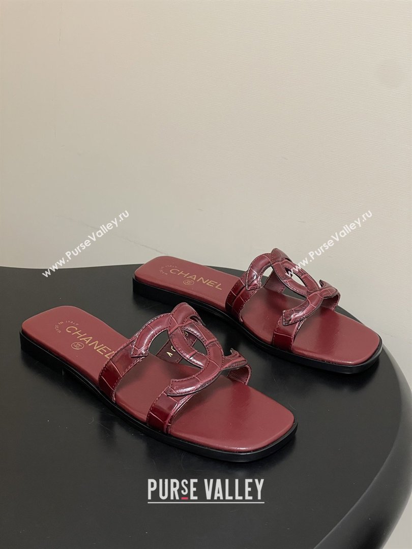 Chanel Crocodile-patterned Calfskin Mules Sandals G47250 Burgundy 2026 (MD-26032621)