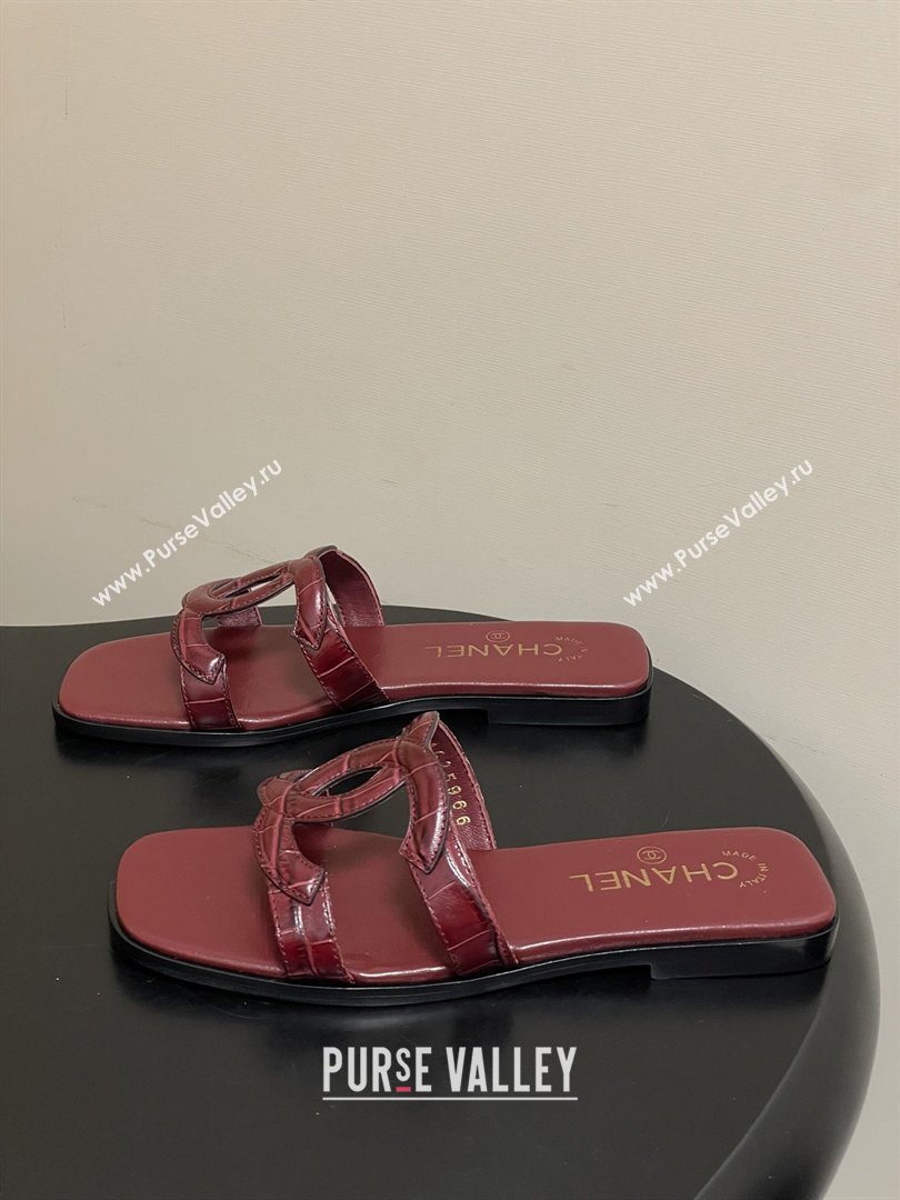 Chanel Crocodile-patterned Calfskin Mules Sandals G47250 Burgundy 2026 (MD-26032621)