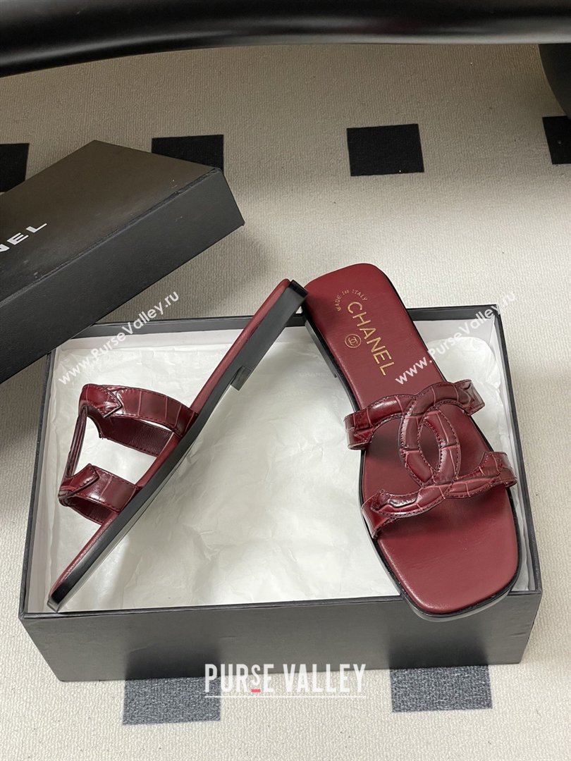 Chanel Crocodile-patterned Calfskin Mules Sandals G47250 Burgundy 2026 (MD-26032621)
