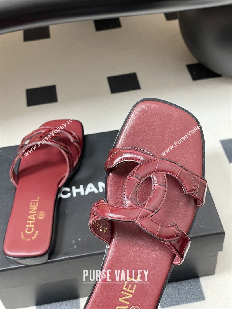 Chanel Crocodile-patterned Calfskin Mules Sandals G47250 Burgundy 2026 (MD-26032621)