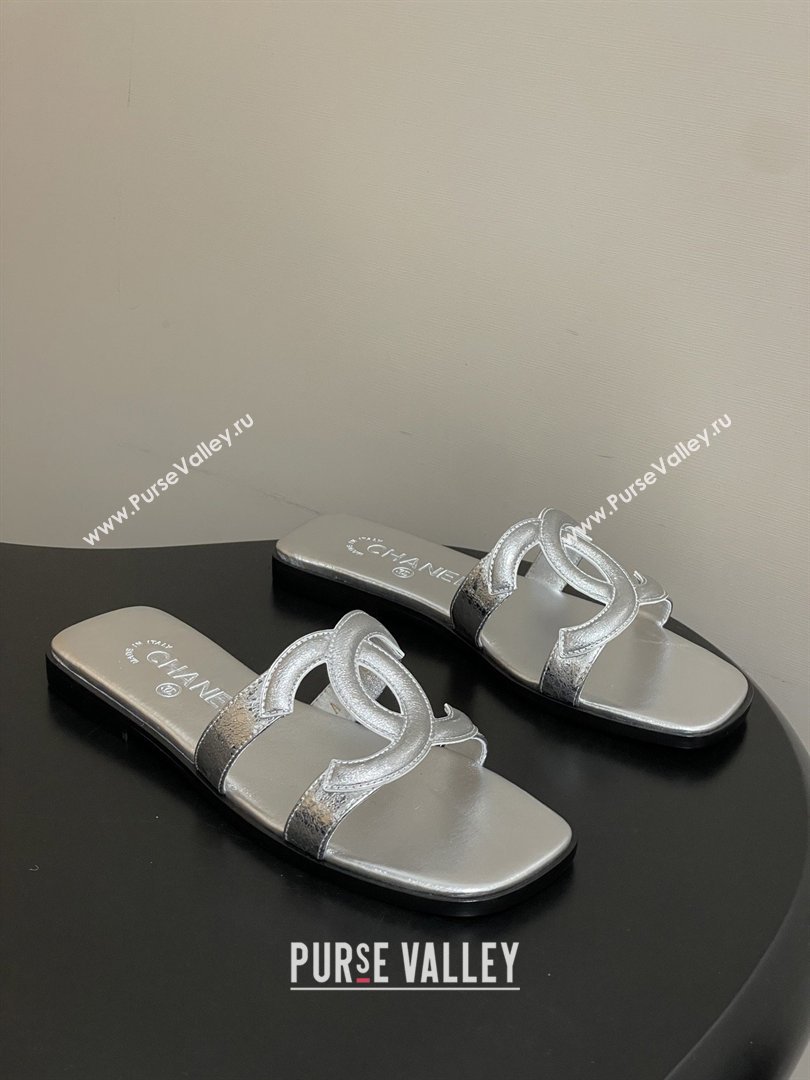 Chanel Laminated Calfskin Mules Sandals G47250 Silver 2026 (MD-26032622)