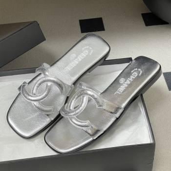 Chanel Laminated Calfskin Mules Sandals G47250 Silver 2026 (MD-26032622)