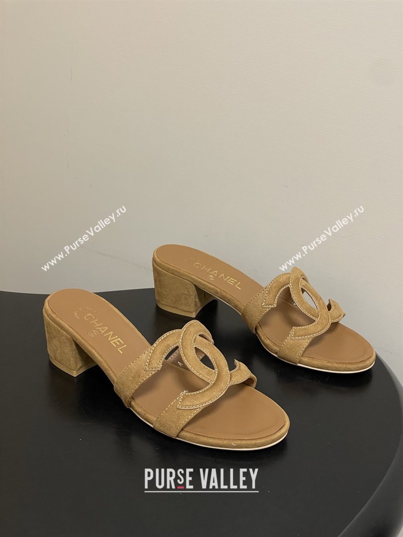 Chanel Suede Heeled Mules Sandals G47250 Brown 2026 (MD-26032623)