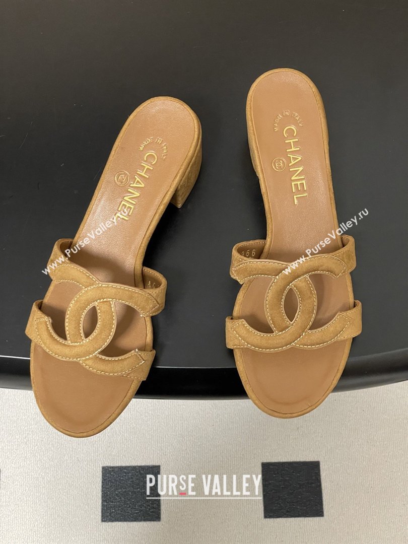 Chanel Suede Heeled Mules Sandals G47250 Brown 2026 (MD-26032623)