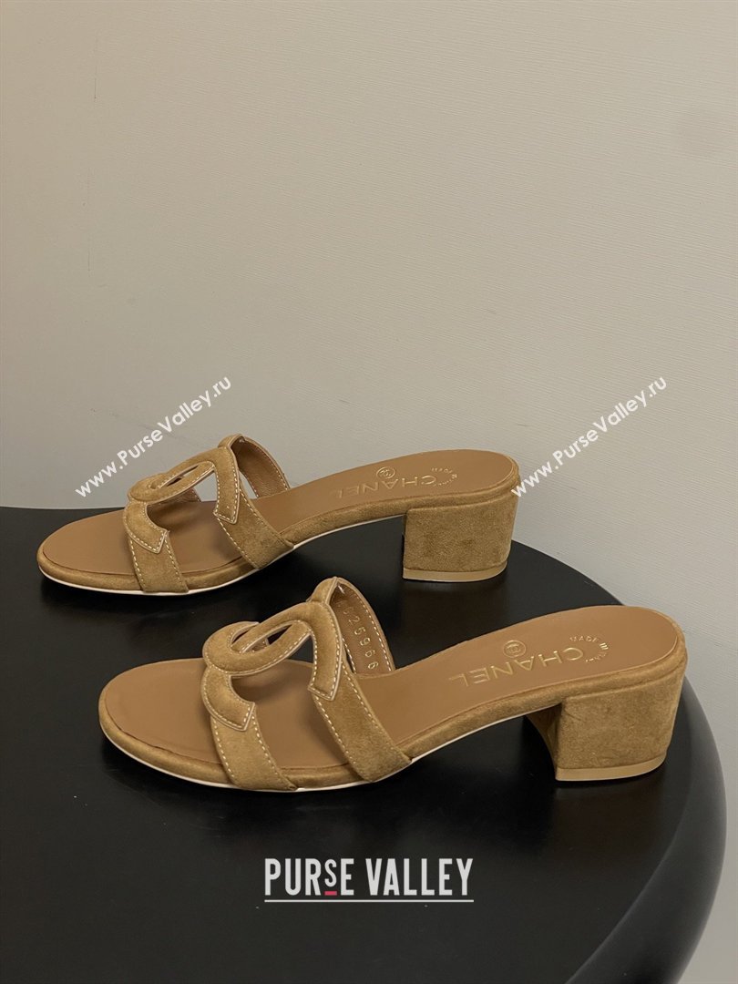 Chanel Suede Heeled Mules Sandals G47250 Brown 2026 (MD-26032623)