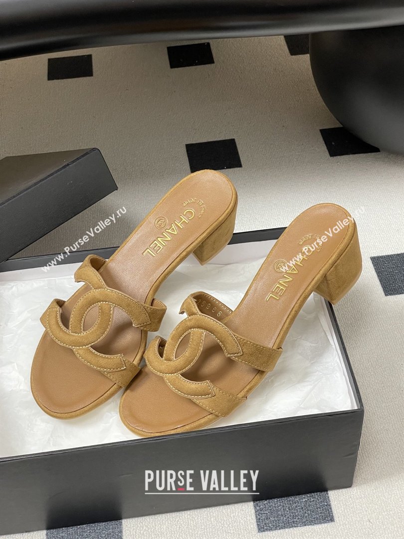 Chanel Suede Heeled Mules Sandals G47250 Brown 2026 (MD-26032623)