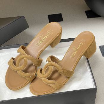 Chanel Suede Heeled Mules Sandals G47250 Brown 2026 (MD-26032623)