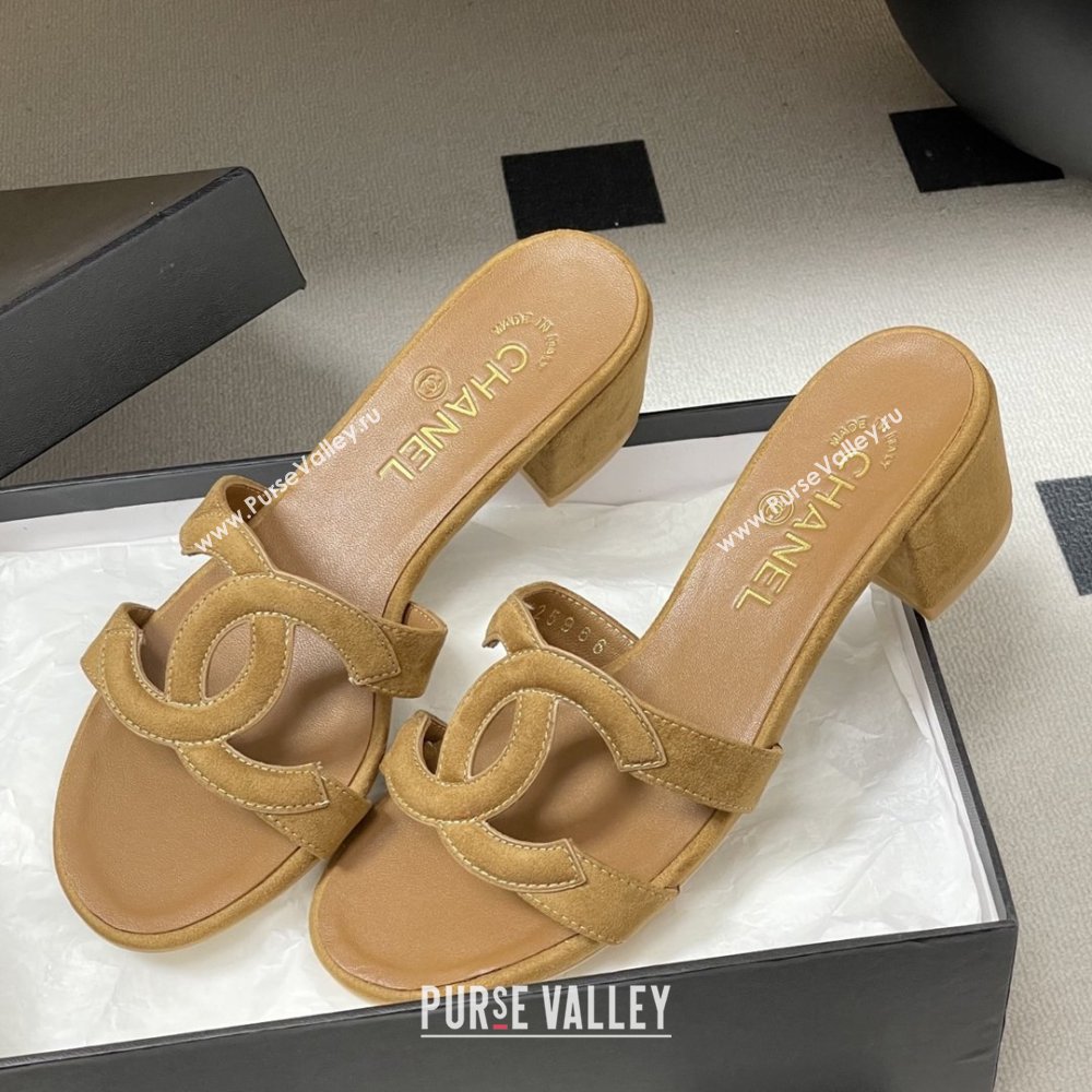 Chanel Suede Heeled Mules Sandals G47250 Brown 2026 (MD-26032623)