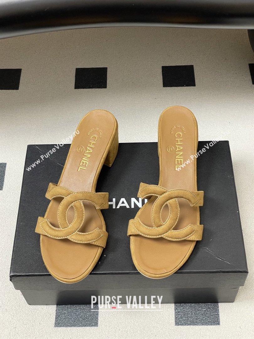 Chanel Suede Heeled Mules Sandals G47250 Brown 2026 (MD-26032623)
