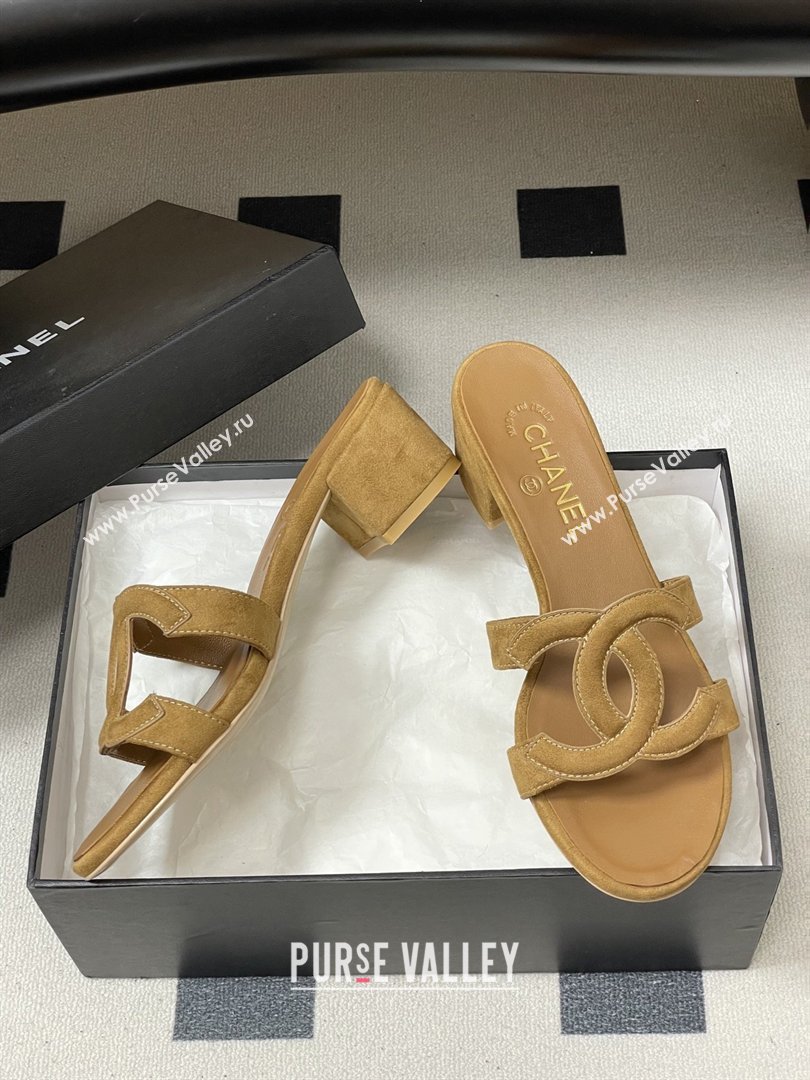 Chanel Suede Heeled Mules Sandals G47250 Brown 2026 (MD-26032623)