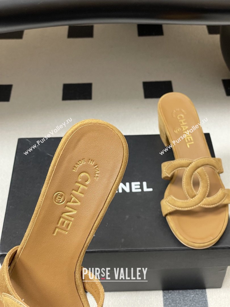 Chanel Suede Heeled Mules Sandals G47250 Brown 2026 (MD-26032623)