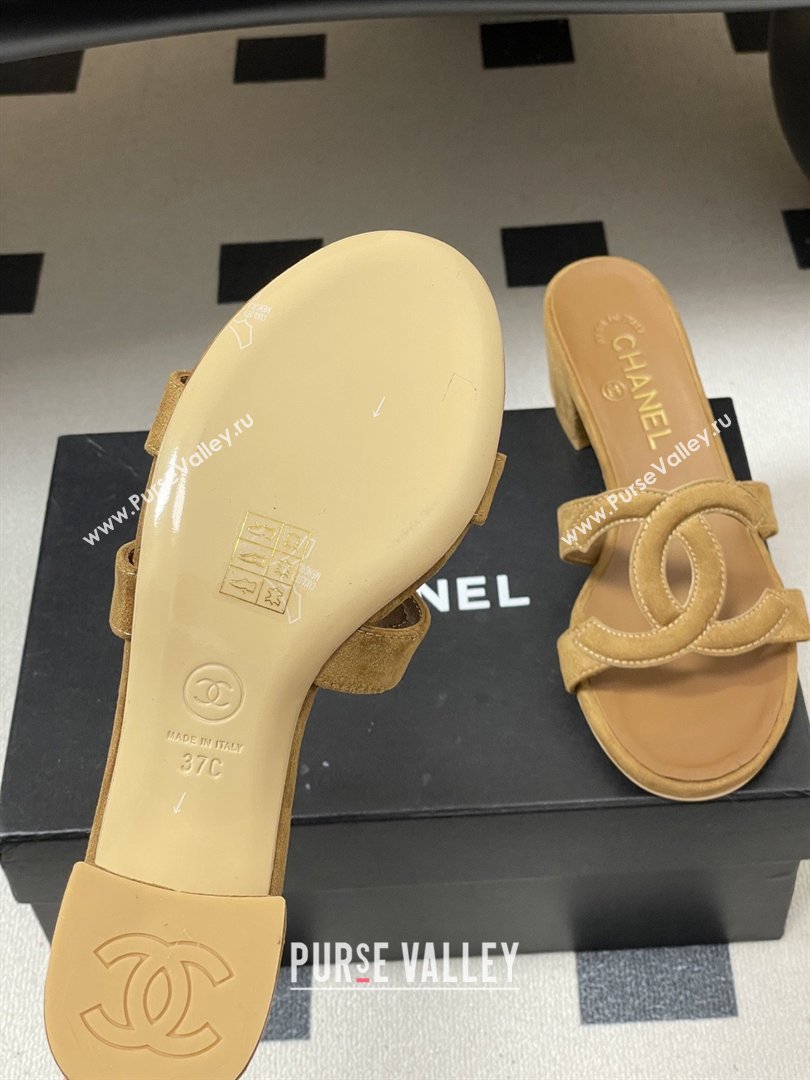 Chanel Suede Heeled Mules Sandals G47250 Brown 2026 (MD-26032623)