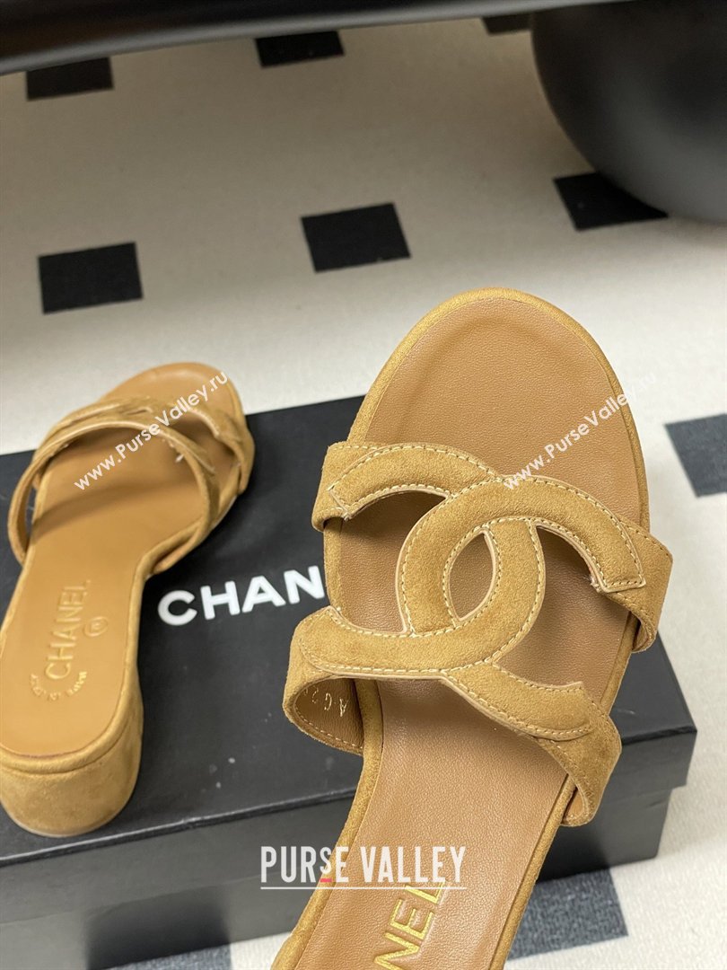 Chanel Suede Heeled Mules Sandals G47250 Brown 2026 (MD-26032623)