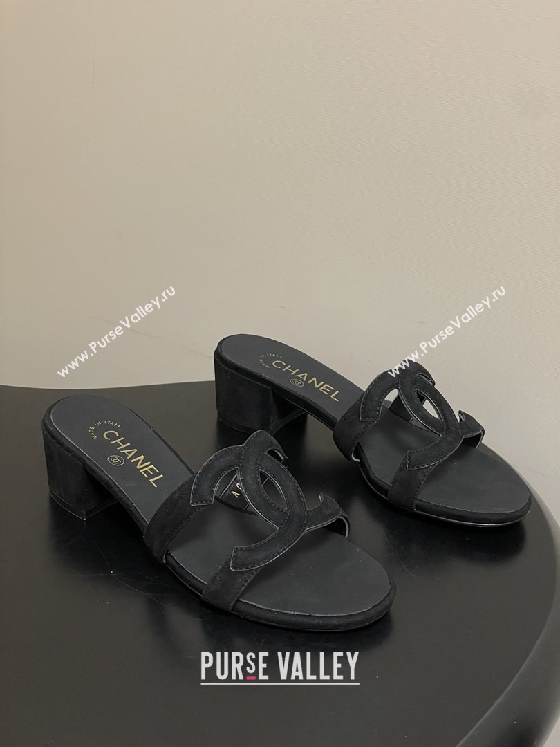 Chanel Suede Heeled Mules Sandals G47250 Black 2026 (MD-26032624)