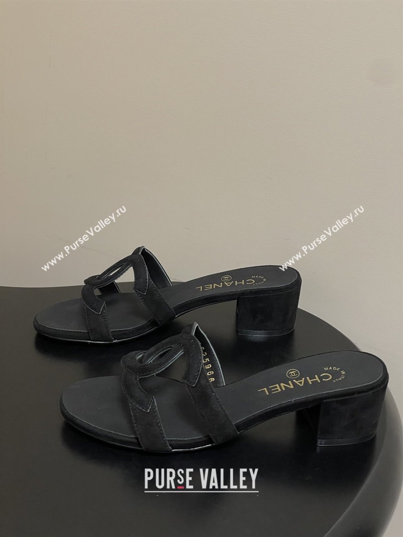 Chanel Suede Heeled Mules Sandals G47250 Black 2026 (MD-26032624)