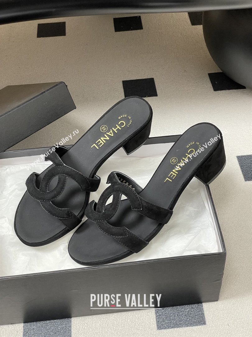 Chanel Suede Heeled Mules Sandals G47250 Black 2026 (MD-26032624)
