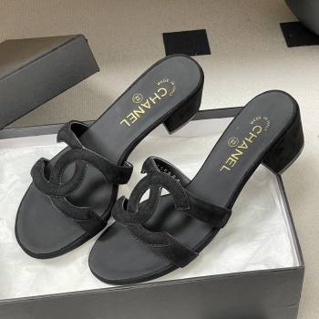Chanel Suede Heeled Mules Sandals G47250 Black 2026 (MD-26032624)