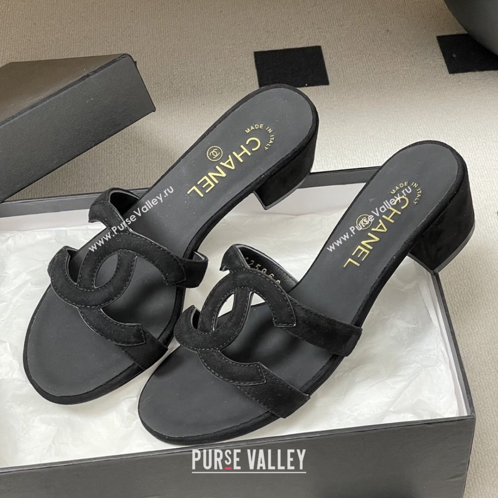 Chanel Suede Heeled Mules Sandals G47250 Black 2026 (MD-26032624)