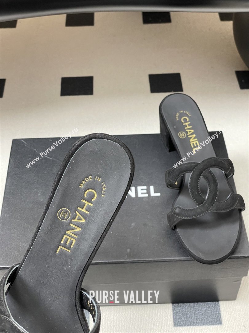 Chanel Suede Heeled Mules Sandals G47250 Black 2026 (MD-26032624)