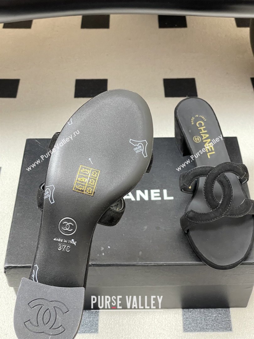 Chanel Suede Heeled Mules Sandals G47250 Black 2026 (MD-26032624)