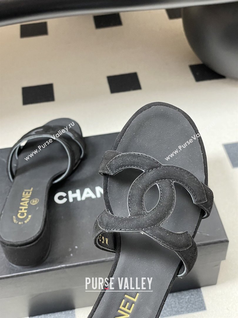 Chanel Suede Heeled Mules Sandals G47250 Black 2026 (MD-26032624)