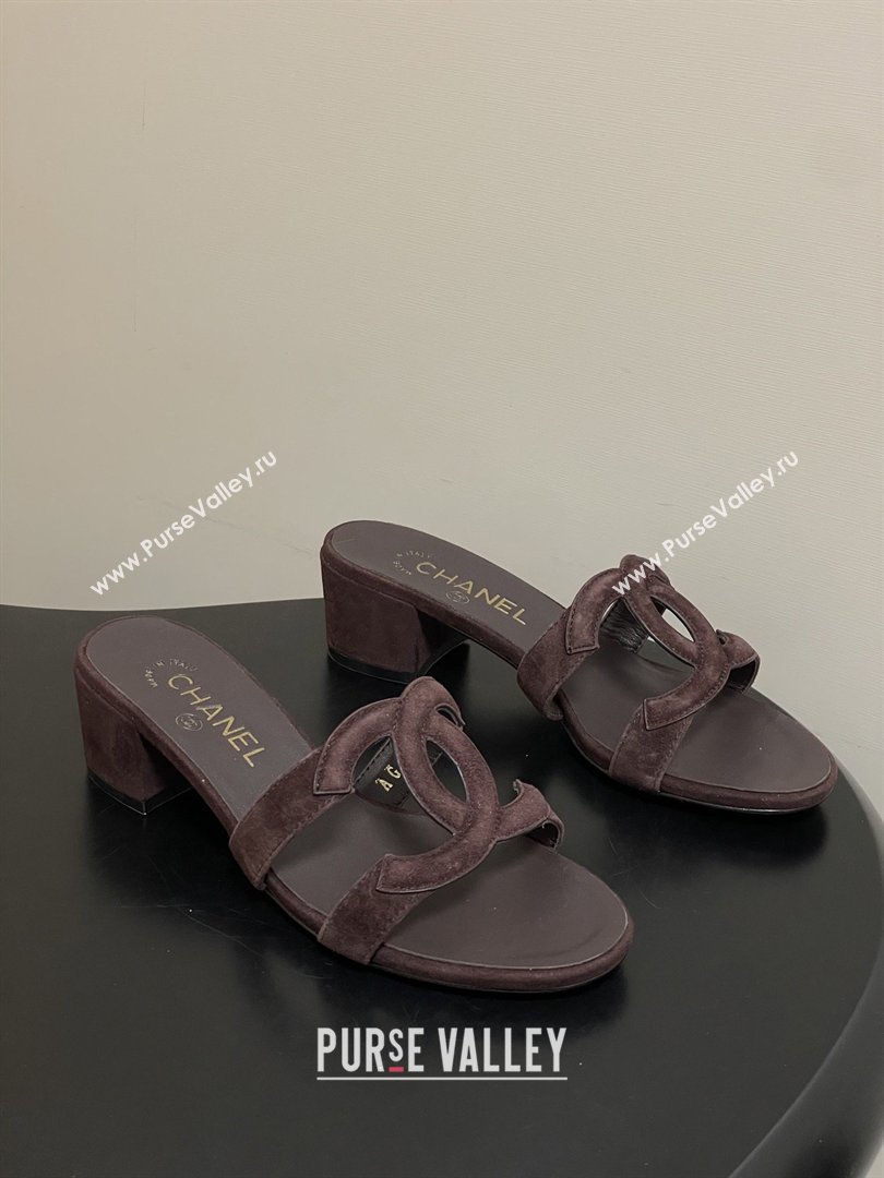 Chanel Suede Heeled Mules Sandals G47250 Coffee Brown 2026 (MD-26032625)