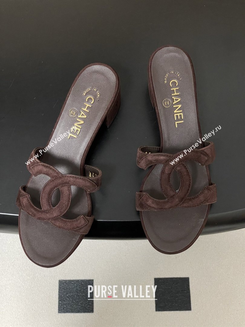 Chanel Suede Heeled Mules Sandals G47250 Coffee Brown 2026 (MD-26032625)