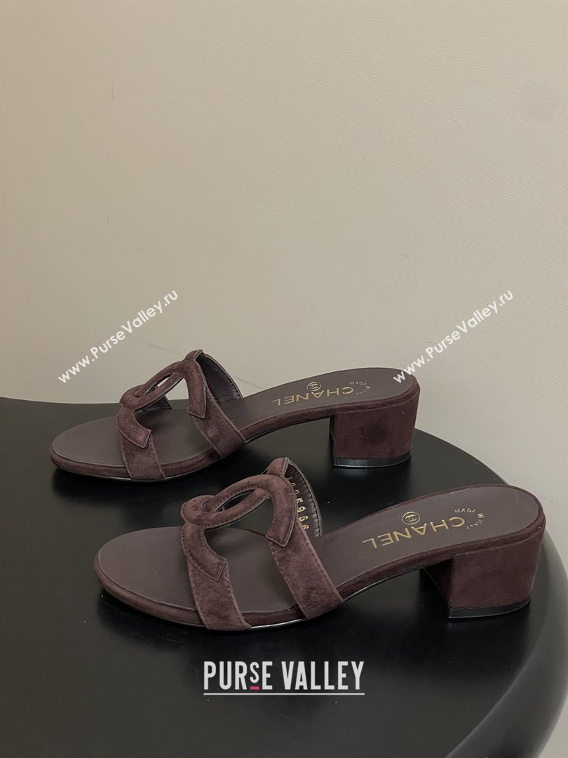Chanel Suede Heeled Mules Sandals G47250 Coffee Brown 2026 (MD-26032625)