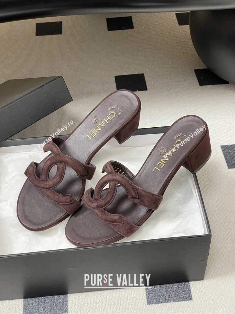 Chanel Suede Heeled Mules Sandals G47250 Coffee Brown 2026 (MD-26032625)