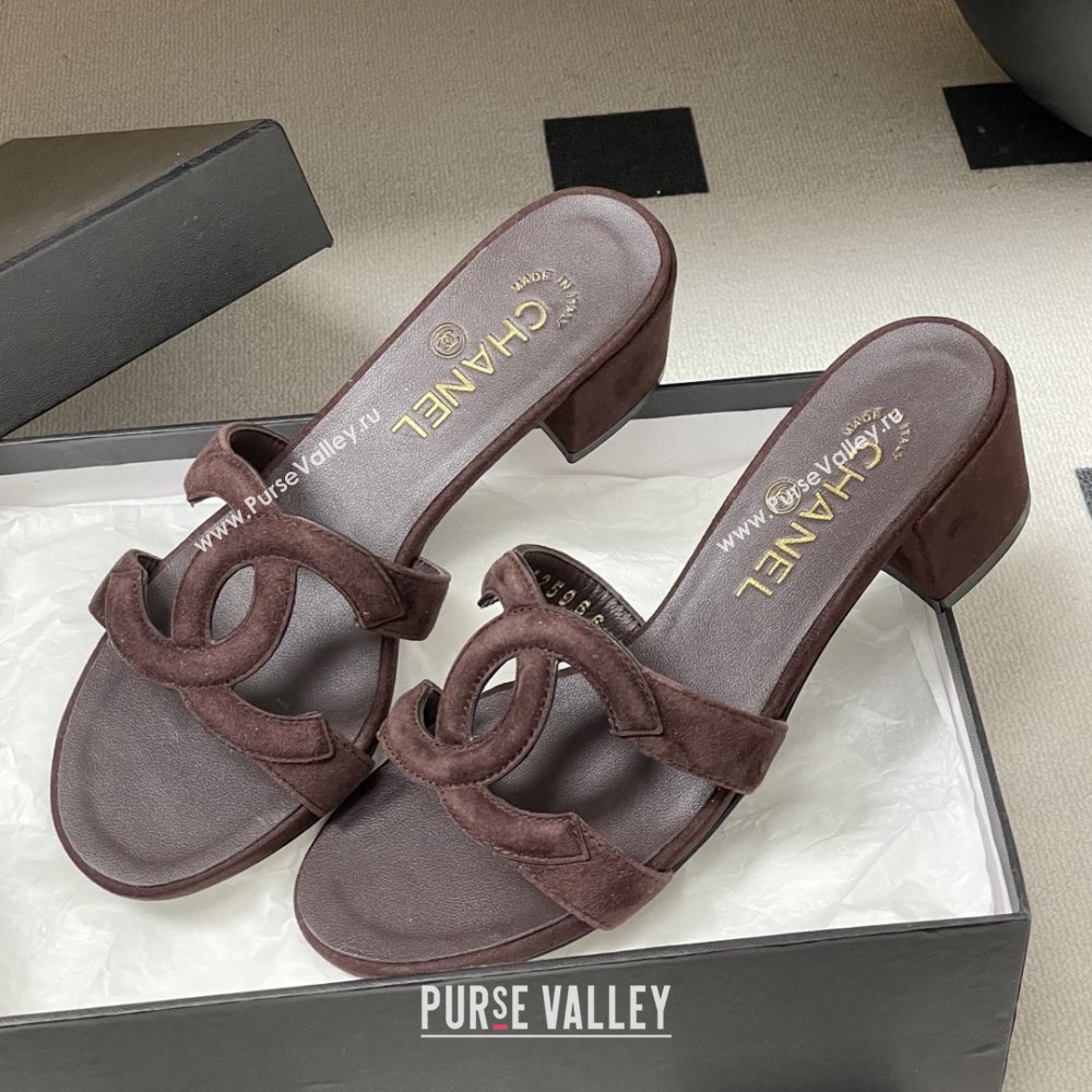 Chanel Suede Heeled Mules Sandals G47250 Coffee Brown 2026 (MD-26032625)