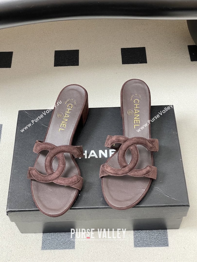 Chanel Suede Heeled Mules Sandals G47250 Coffee Brown 2026 (MD-26032625)