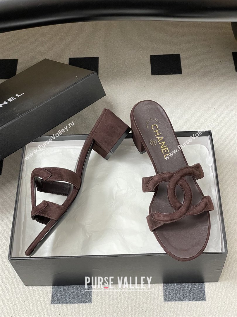 Chanel Suede Heeled Mules Sandals G47250 Coffee Brown 2026 (MD-26032625)