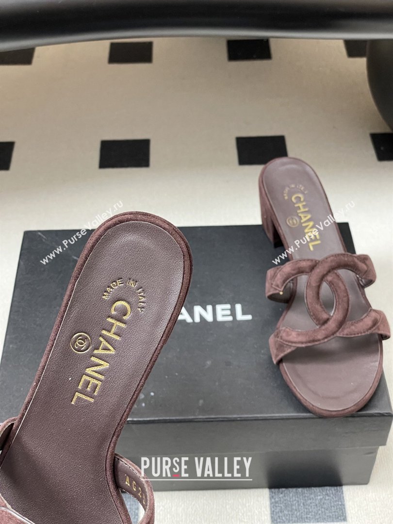Chanel Suede Heeled Mules Sandals G47250 Coffee Brown 2026 (MD-26032625)