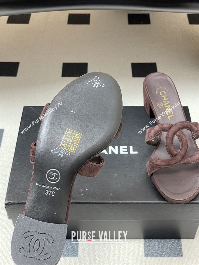Chanel Suede Heeled Mules Sandals G47250 Coffee Brown 2026 (MD-26032625)