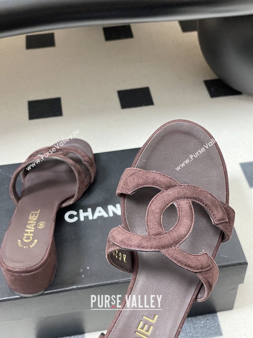 Chanel Suede Heeled Mules Sandals G47250 Coffee Brown 2026 (MD-26032625)