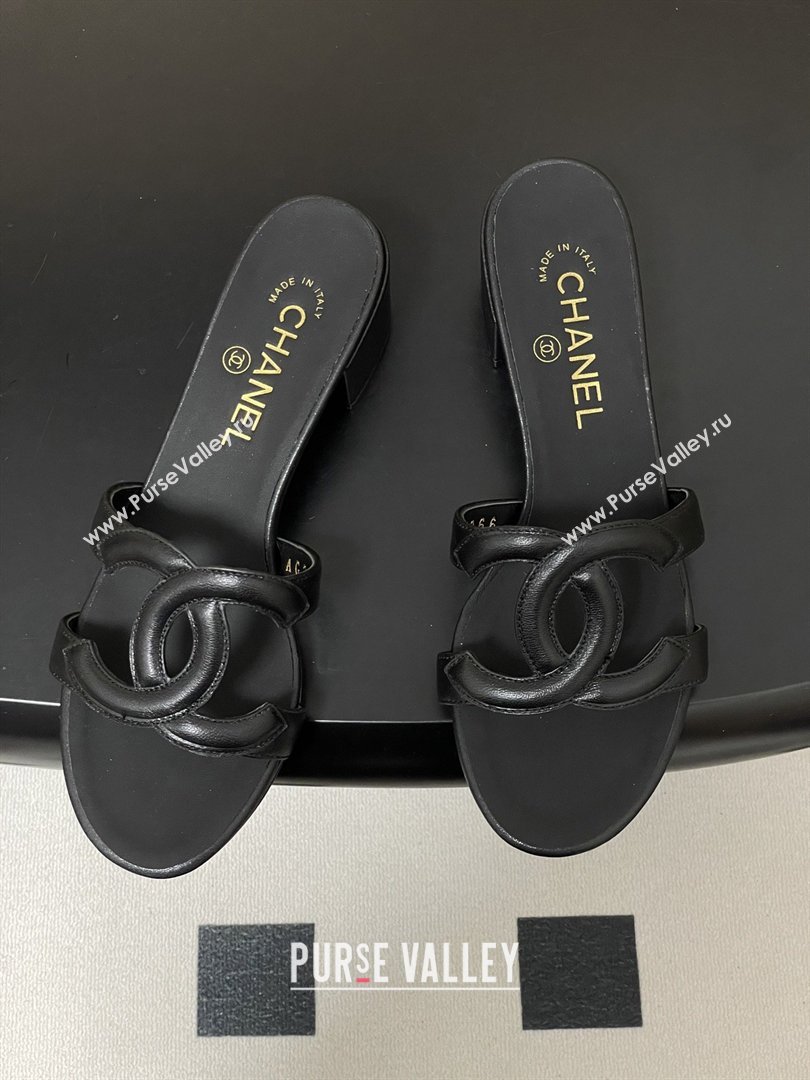 Chanel Lambskin Heeled Mules Sandals G47250 Black 2026 (MD-26032626)