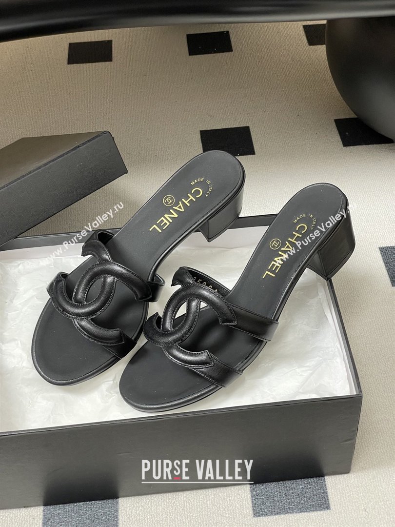 Chanel Lambskin Heeled Mules Sandals G47250 Black 2026 (MD-26032626)