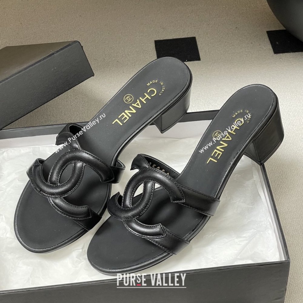 Chanel Lambskin Heeled Mules Sandals G47250 Black 2026 (MD-26032626)