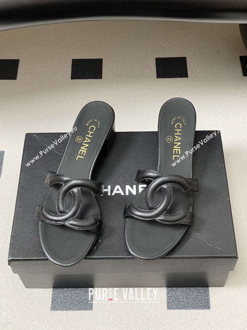 Chanel Lambskin Heeled Mules Sandals G47250 Black 2026 (MD-26032626)