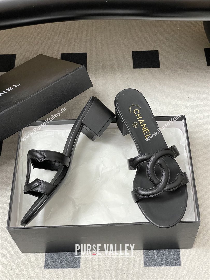 Chanel Lambskin Heeled Mules Sandals G47250 Black 2026 (MD-26032626)