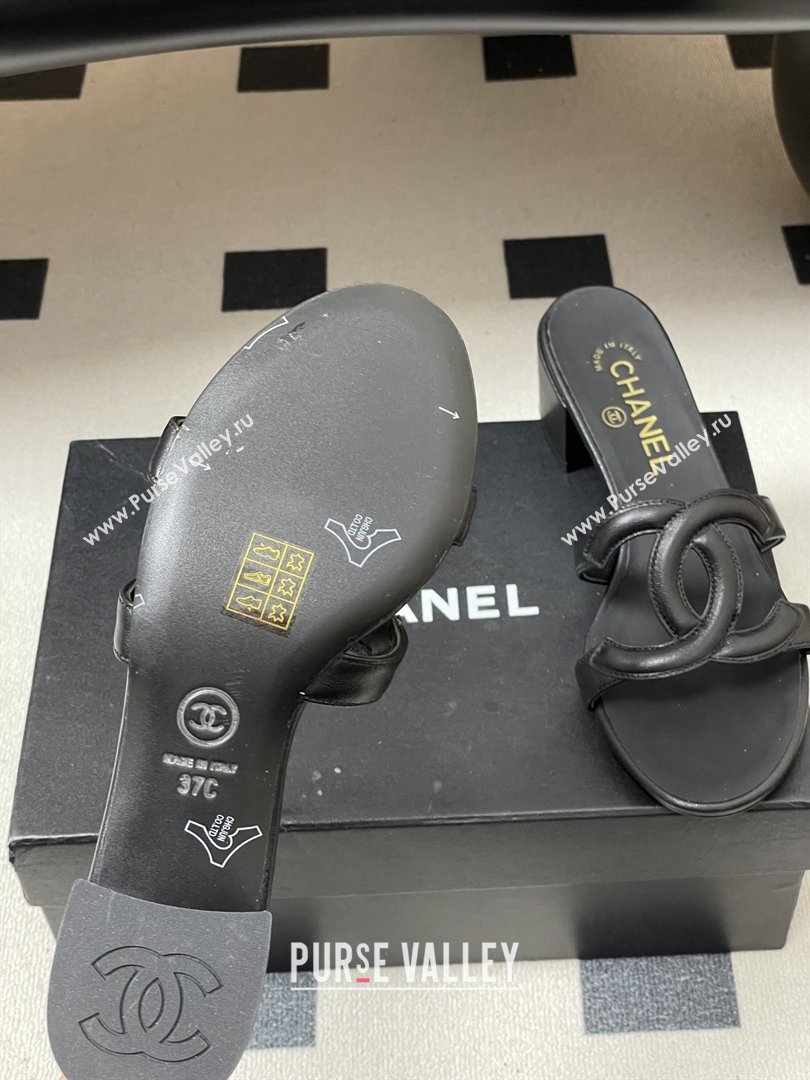 Chanel Lambskin Heeled Mules Sandals G47250 Black 2026 (MD-26032626)