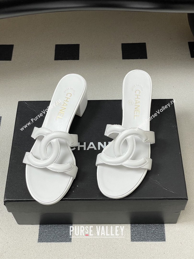 Chanel Lambskin Heeled Mules Sandals G47250 White 2026 (MD-26032627)