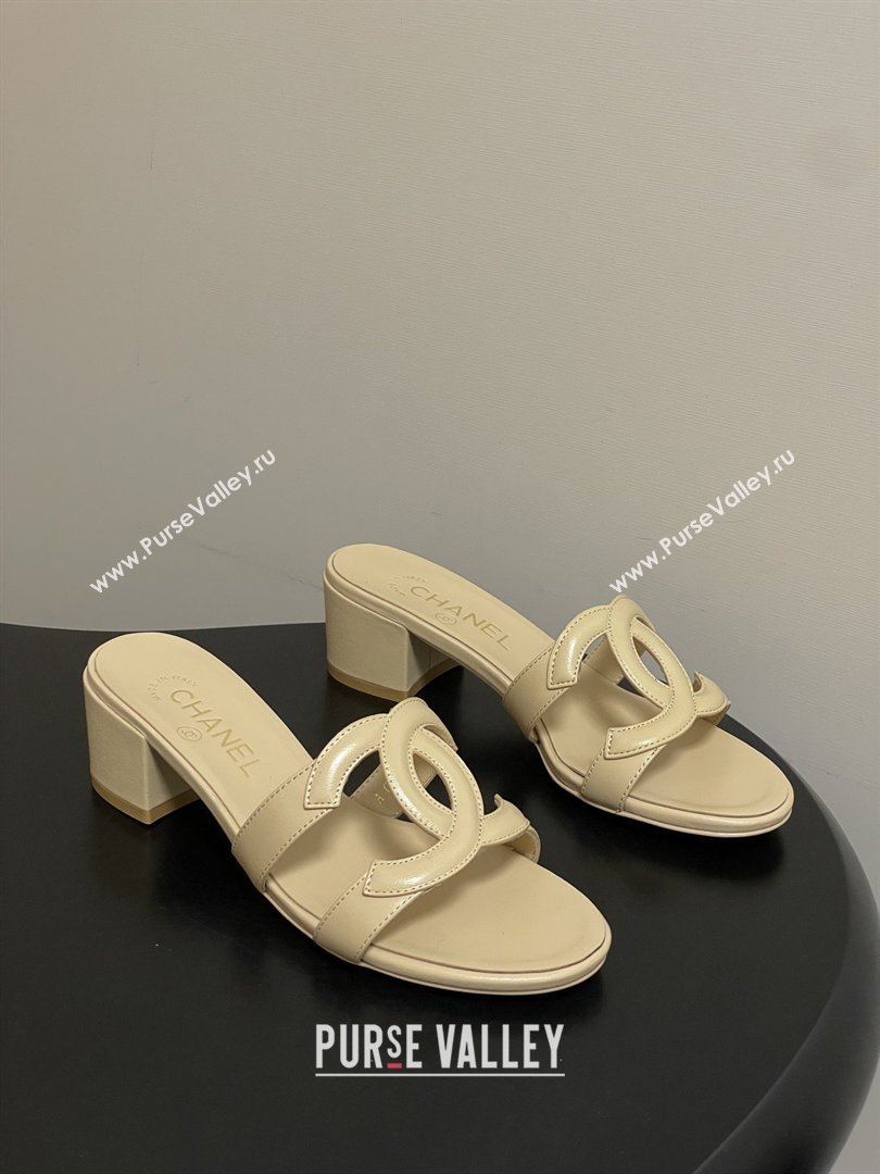 Chanel Lambskin Heeled Mules Sandals G47250 Beige 2026 (MD-26032628)