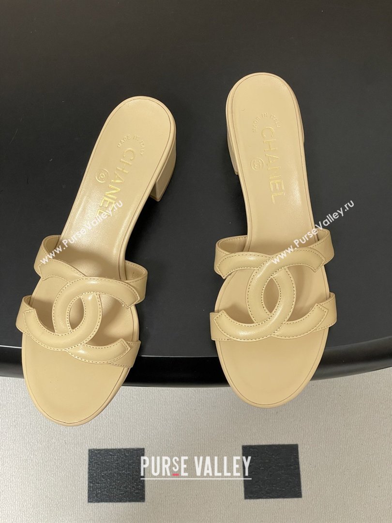 Chanel Lambskin Heeled Mules Sandals G47250 Beige 2026 (MD-26032628)